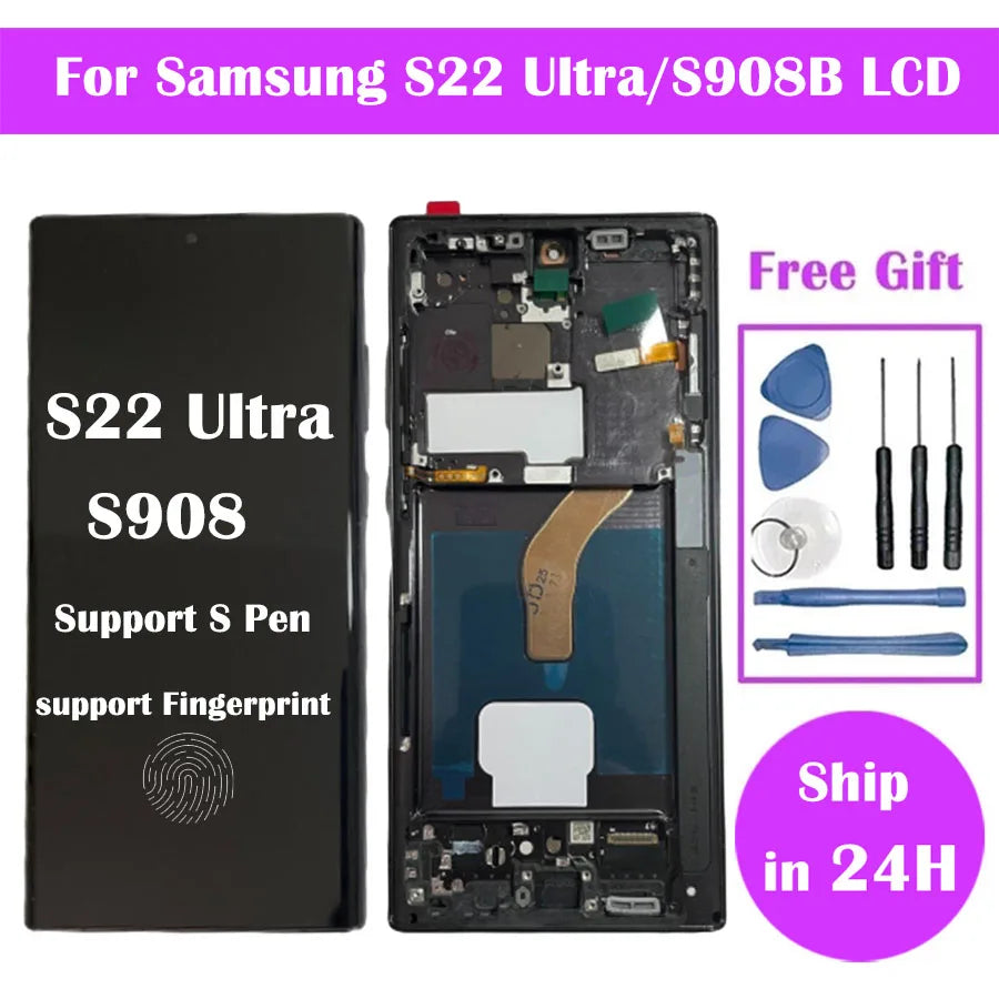 LCD MODULE AMOLED Pantalla For Samsung S22 Ultra S908 S908B S908U S908W S908E LCD Display Touch Screen Digitizer Assembly Replacement