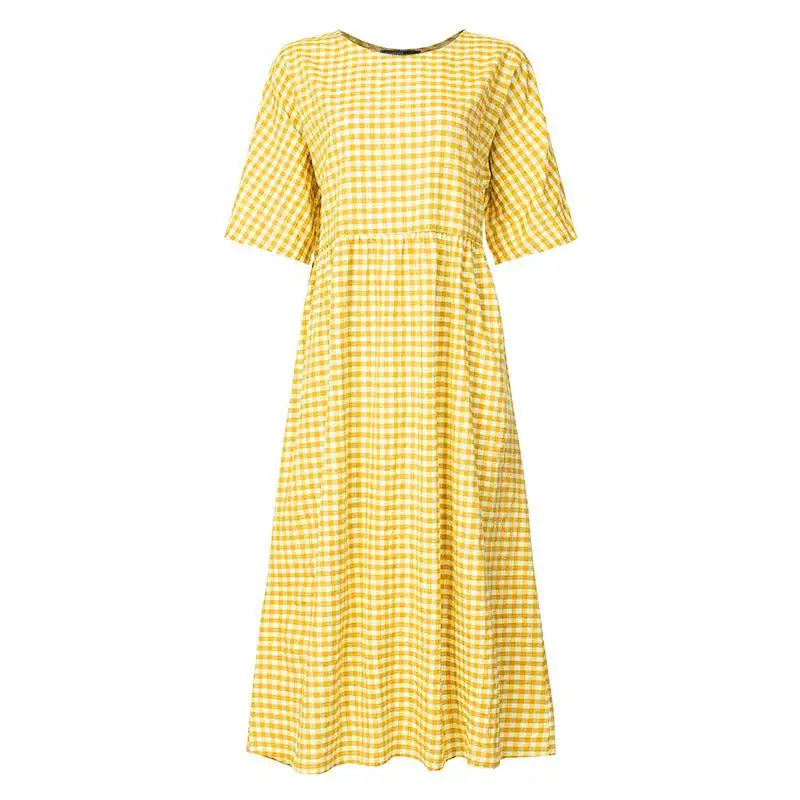 Women's dress ZANZEA Women 2024 Summer Bohemian Maxi Dress Elegant Plaid Check Printed Robe Fashion Casual Holiday A Line Long Dress Oversize