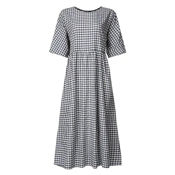Women's dress ZANZEA Women 2024 Summer Bohemian Maxi Dress Elegant Plaid Check Printed Robe Fashion Casual Holiday A Line Long Dress Oversize