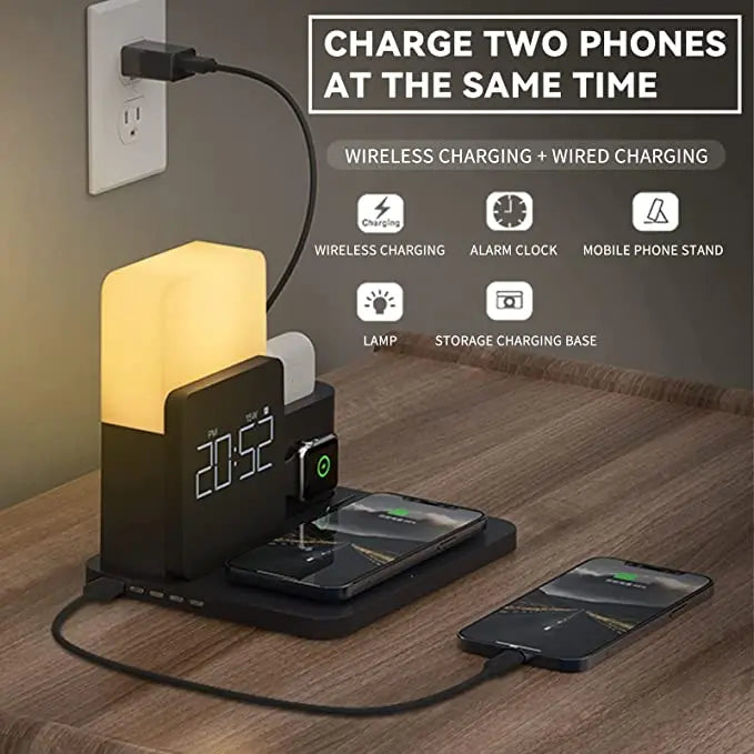 Best Selling Products Wholesale Custom LED Digital Alarm Clock 3 in 1 Fast Wireless Charger Mobile Phone Charger Light