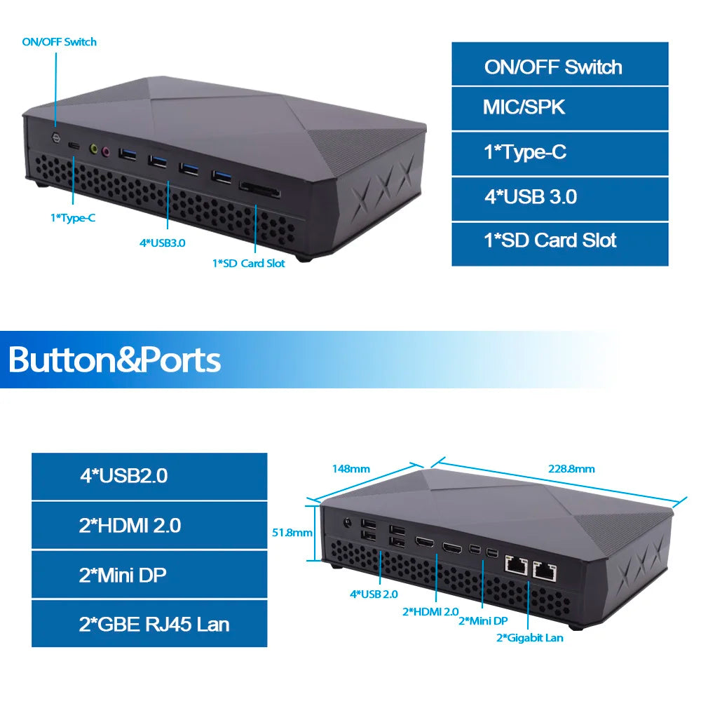 Computer server MATERIAL:Metal+Plastic USE:Office  Hystou Mini Gaming PC Intel Core i7 8705G  i5 8309G Support 4 Displays Type-C Gamer Dual Graphic Card Radeon RX Vega M GL 4G