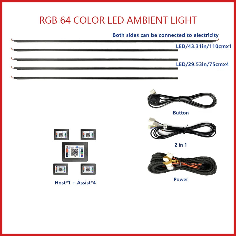 Car Ambient Light 22 In1 Car Acrylic LED Ambient Lamps Universal Colorful Atmosphere Lights Auto Interior Neon Strip App Control 64 RGB  Lighting