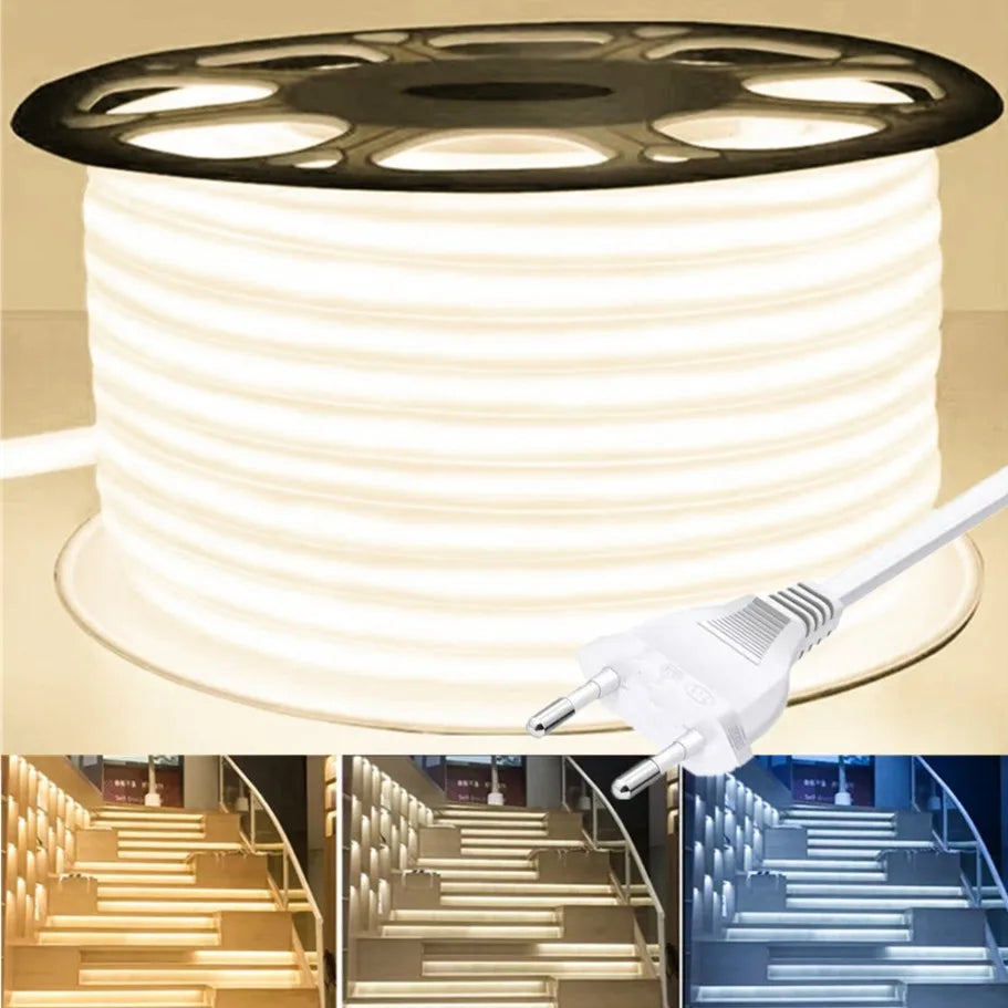 LED STRIP AC220V Lens COB LED Strip Lights 10MM Tape With EU Plug Flex Silicone Tube Lamp IP65 Waterproof For Home Outdoor Garden Lighting