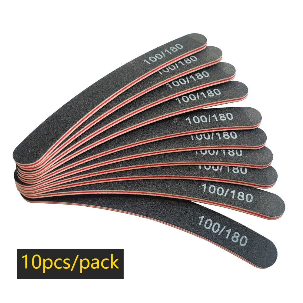 nail file Nail File Buffer 100/180 Grit Half Moon Nail Files Double Side Sandpaper Nail Sanding Grinding Gel Nail Polish Manicure Tool