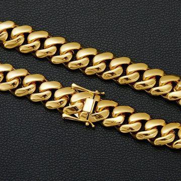 Heavy 10mm-22mm 18K Gold Tone 316L Stainless Steel Miami Curb Chain Nekclace or Bracelet
