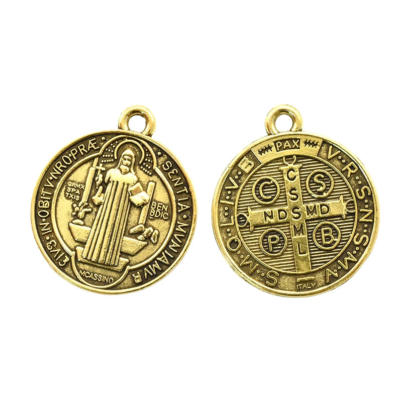 100%DIE CAST ZINC ALLOY MEDAL 10pcs St Benedict Medals Charms Alloy Metal Saint Benedict Protection From Evil Pendants For DIY Women Men Jewelry Making Gifts