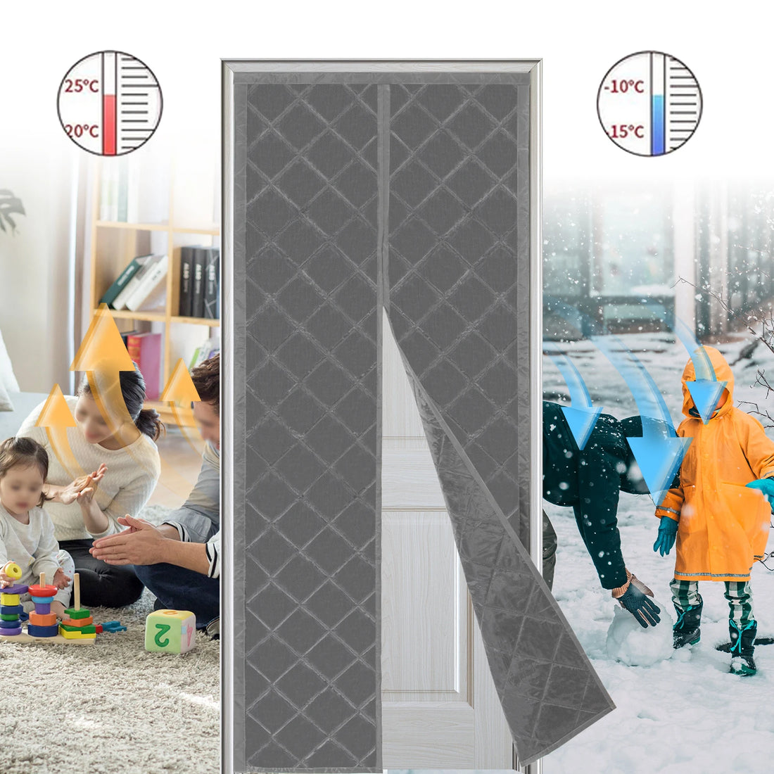 PVC CURTAIN Magnetic Thermal Door Curtain Cotton PVC Insulated Waterproof for Doorway Energy Saving