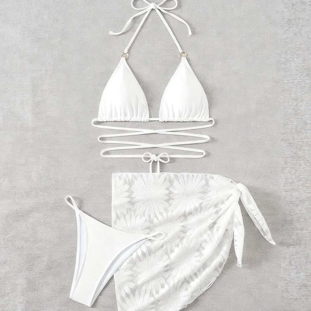 women bikinis Elegant Tie Front Bikini Set For Women Featuring Adjustable Triangle Top And Sexy High Cut Bottoms Design