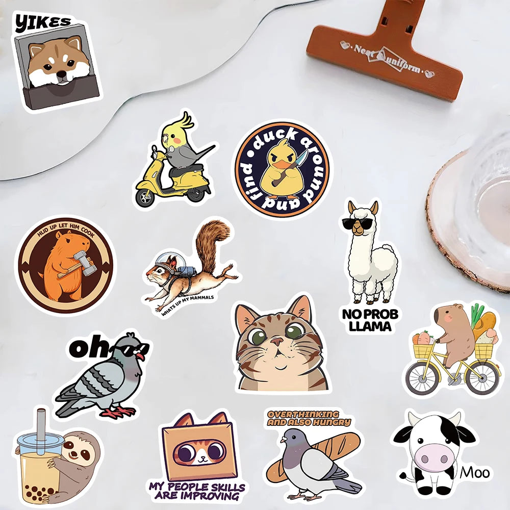 PVC STICKER 50pcs Funny Animal Sticker Laptop Scrapbooking Luggage Stationery Phone Diary  PVC Waterproof Community Dormitory Sticker