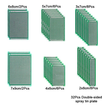 Bare Printed circuit board 4 Layers 32 Pcs Double Sided PCB Board Prototype Kit 6 Sizes Universal Printed Circuit Protoboard For DIY Soldering Project