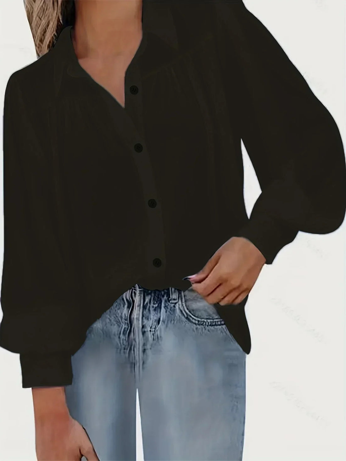 Women's blouse SAMPLE MATERIAL Women Fashion Plus Size 1XL-5XL Basic Blouse Ladoes Solid Button Up Lantern Sleeve Turn Down Collar Blouse Shirt