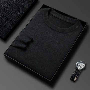 Polyester Knitted Men's T-shirt 2025 New Men's Casual Sweater Round Neck Long Sleeve Knitted Sweater Diamond Pattern Fashion Versatile Top