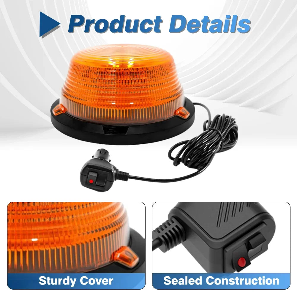 UB700W Warning light 12V-80V 90 LED Warning Beacon Light with Dual-Button Switch Car Charger Strobe Rotating Emergency Warning Light Universal