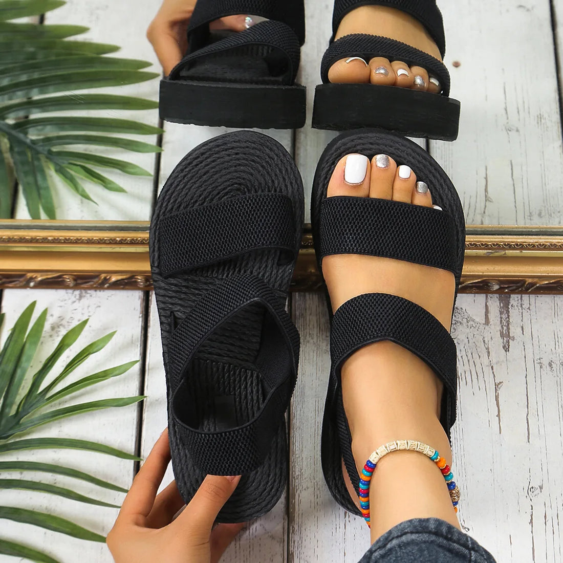 LADIES SHOES SAMPLE Women's Light Weight Wedge Sandals Open Toe Platform Thick Soled Summer Casual Slingback Shoes with Back Strap Leisure Footwear