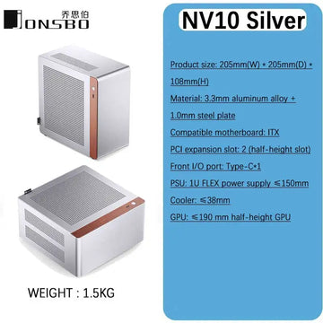 JONSBO NV10 Chassis ITX MINI Full Aluminum  Support 1U FLEX Power Supply Standing or Lying Computer Case