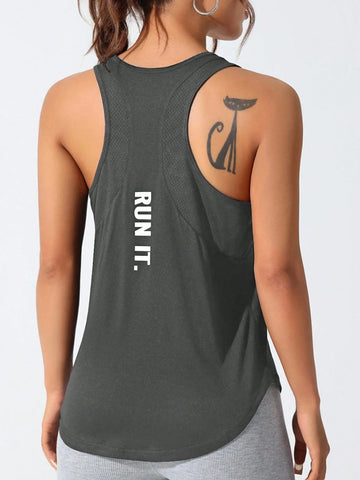 SPORTS VEST/POLYESTER/WEAR  Women's running vest, special letter style, loose long top vest, a good choice for yoga running