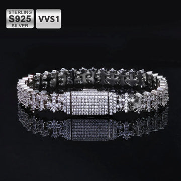 bracelet ICEBLING VVS Moissanite Snowflake Cross Bracelet 8mm 925 Silver for Men Women Iced VVS Cross Chain with GRA