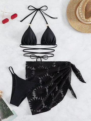 women bikinis Elegant Tie Front Bikini Set For Women Featuring Adjustable Triangle Top And Sexy High Cut Bottoms Design