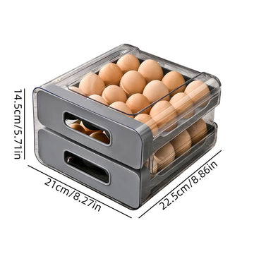 DOUBLE WALL DRAWER Refrigerator Egg Organizer Storage Box, Drawer Style Egg Rack, Double-Layer Egg Shelf, Preservation Box, 32 Compartments