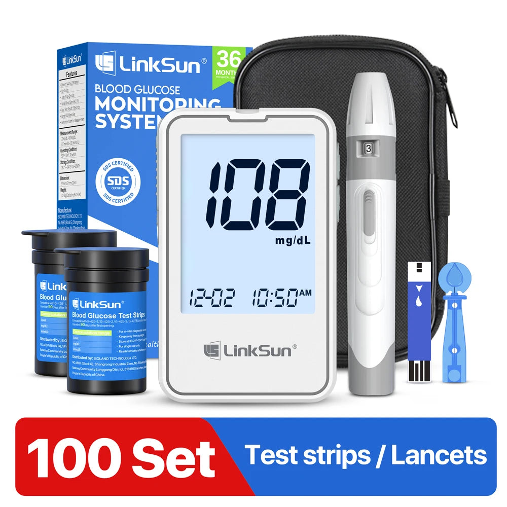 Continuous Ketone Monitoring System Material G-425-1 LinkSun Blood Glucose Meter Kit 50/100pcs Test Strips Lancets for Diabetes Monitor Digital Glucometer Blood Sugar Meter