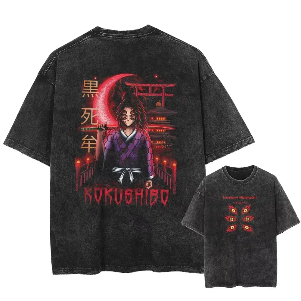 Men's T-shirt Streetwear Anime Graphic Print T-shirt Harajuku Washed Vintage T-Shirt Oversized Summer Fashion Cotton Men Top Tee 6858