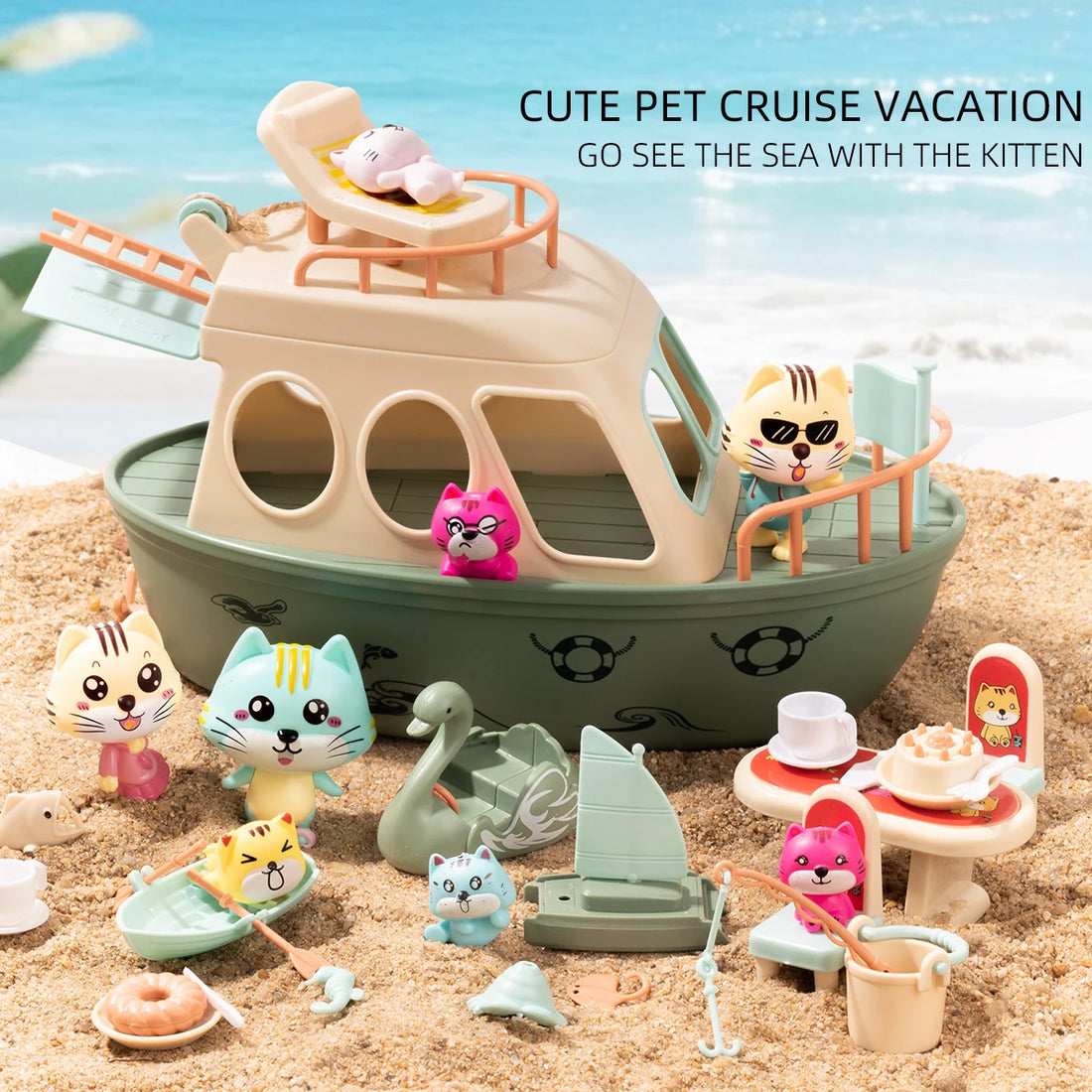 plastic toy sample Pretend Play Toy Set Plastic Cat Scene Playset Pretend Cat Figures Set Playing House Props for Toddlers DIY Children's Toys new