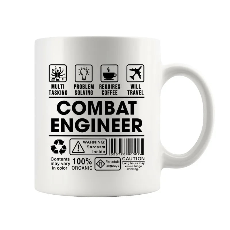 CERAMIC CUP SAMPLE 1pc Funny Combat Engineer Mug - Military-Themed Coffee Cup with Hazard Symbols, 11oz Ceramic Cup for Engineers, Mechanics, Techn