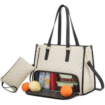 WATERLOO TOTE BAG 2 In1 Lunch Tote Bag for Women Shoulder Laptop Bag Large Capacity with Insulated Compartment Outdoor Multifunctional Picnic Bag