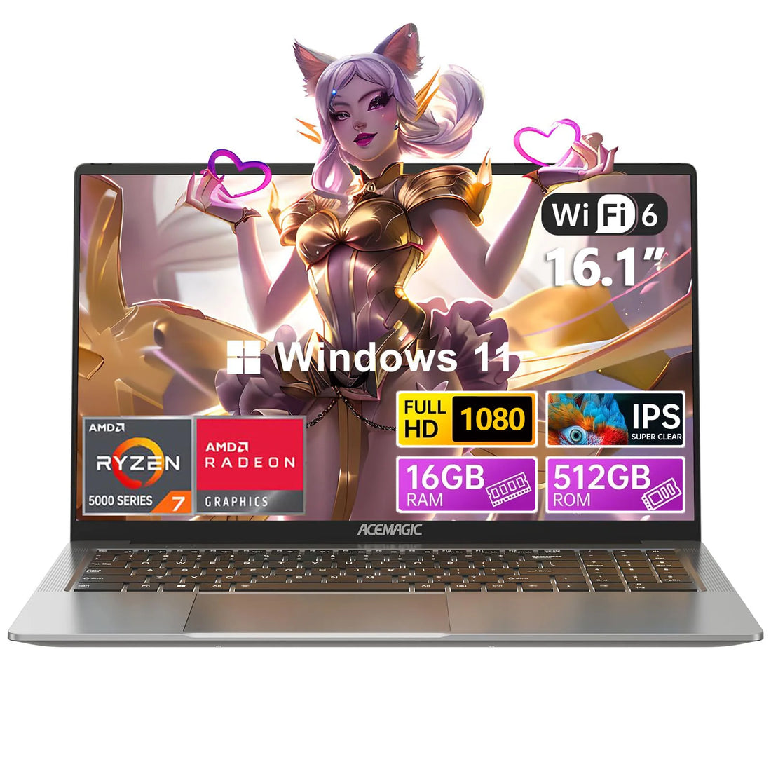 Laptop ACEMAGIC Gaming Notebook AMD Ryzen 7 5700U(Beat i7-1265U)Backlit Laptop Keyboard RAM 16GB NVME SSD 512GB 16.1" Full HD 1920x1080