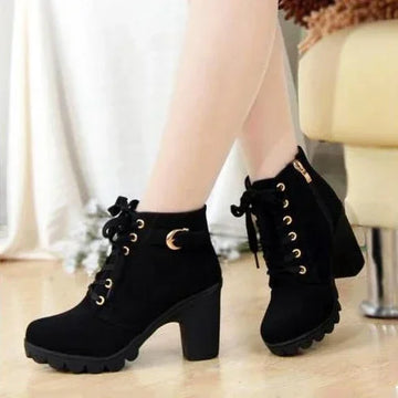 PU LADY SHOES 2024 New Spring Winter Women Pumps Boots High Quality Lace-up European Ladies Shoes PU High Heels Boots Fast Delivery