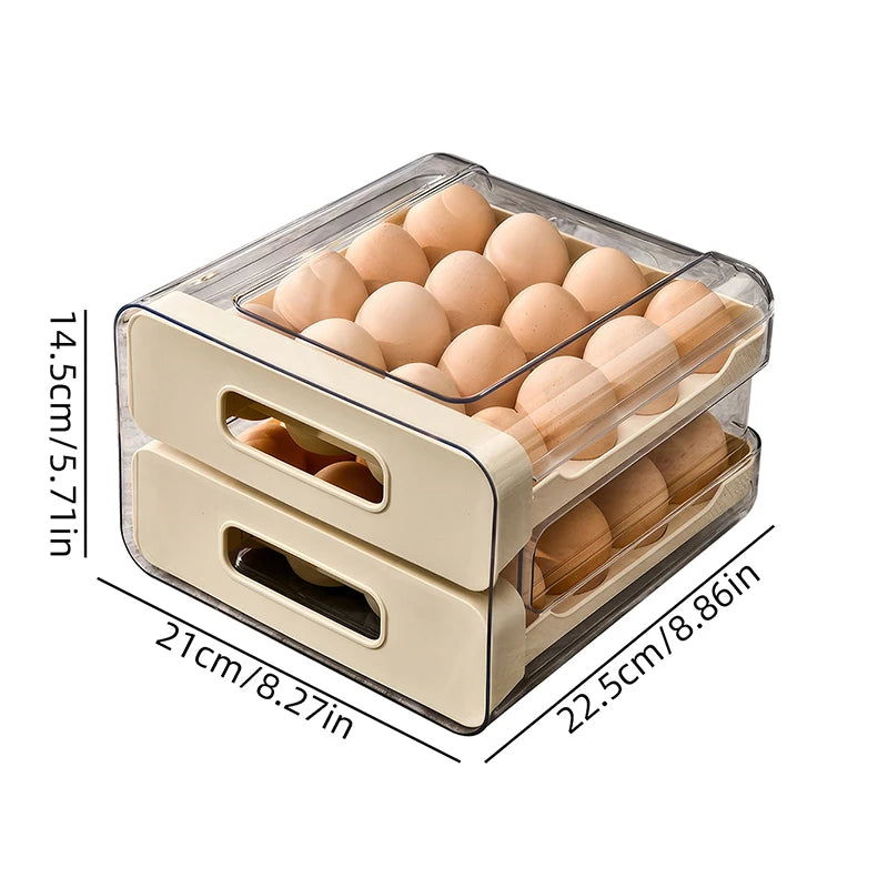 DOUBLE WALL DRAWER Refrigerator Egg Organizer Storage Box, Drawer Style Egg Rack, Double-Layer Egg Shelf, Preservation Box, 32 Compartments