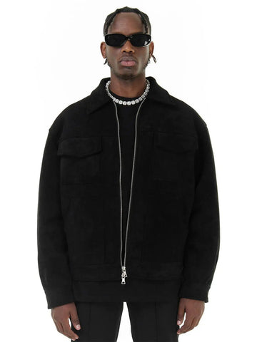 Autumn Jackets Oversize Casual Clothes High Street Pockets Laper Zipper Suede Thick Coat Mens Windbreaker Loose
