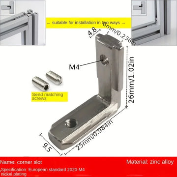 ALUMINUM JOINT 10pcs/Pack 2020 Silver T Slot L Shape Interior Corner Connector Joint Bracket with screws for 2020 3030 4040 EU Aluminum Profile