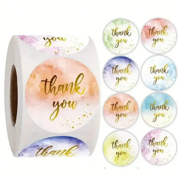 epoxy tags 500 Colorful Circular Thank-You Stickers, 1-Inch Gold Cursive Design, Pink Background - Paper Label Roll, Suitable For Gifts, Cr