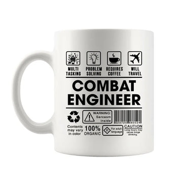 CERAMIC CUP SAMPLE 1pc Funny Combat Engineer Mug - Military-Themed Coffee Cup with Hazard Symbols, 11oz Ceramic Cup for Engineers, Mechanics, Techn