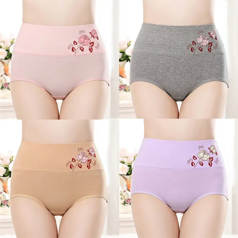 LADIES UNDERWEAR 4PCS/set Plus Size Underwear Woman high waist Women's Panties Comfort Cotton Brief breathable Panty Underpants for ladies XL-4XL