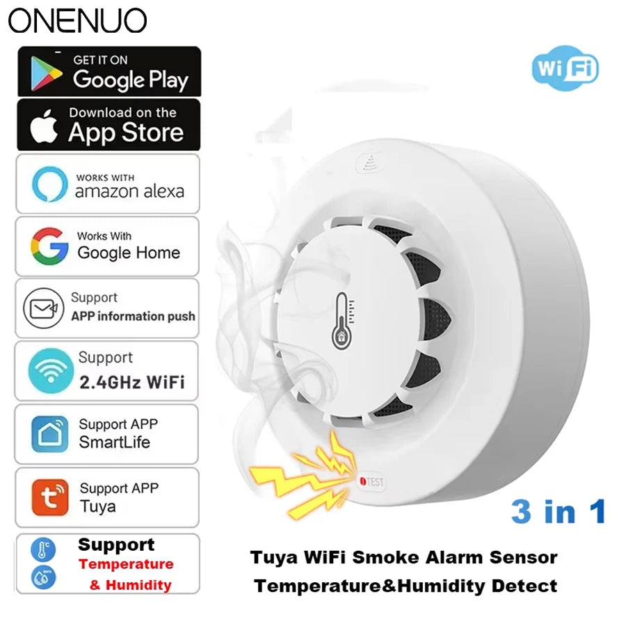 SMOKE ALARM,HEAT ALARM Tuya WiFi Smoke Alarm Temperature and Humidity Sensor Smoke Detector Fire Protection Alarm Smokehouse Combination Firefighters