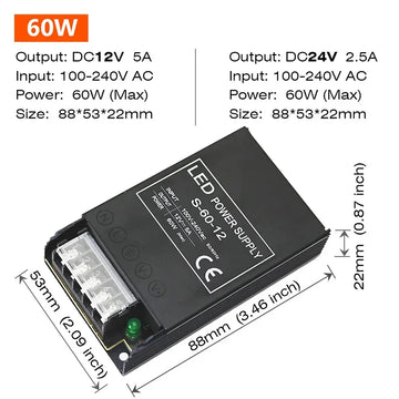LED DRIVER Constant Voltage Power Supply 60W Thin Driver For LED Strips DC 12V / 24V Lighting Transformers
