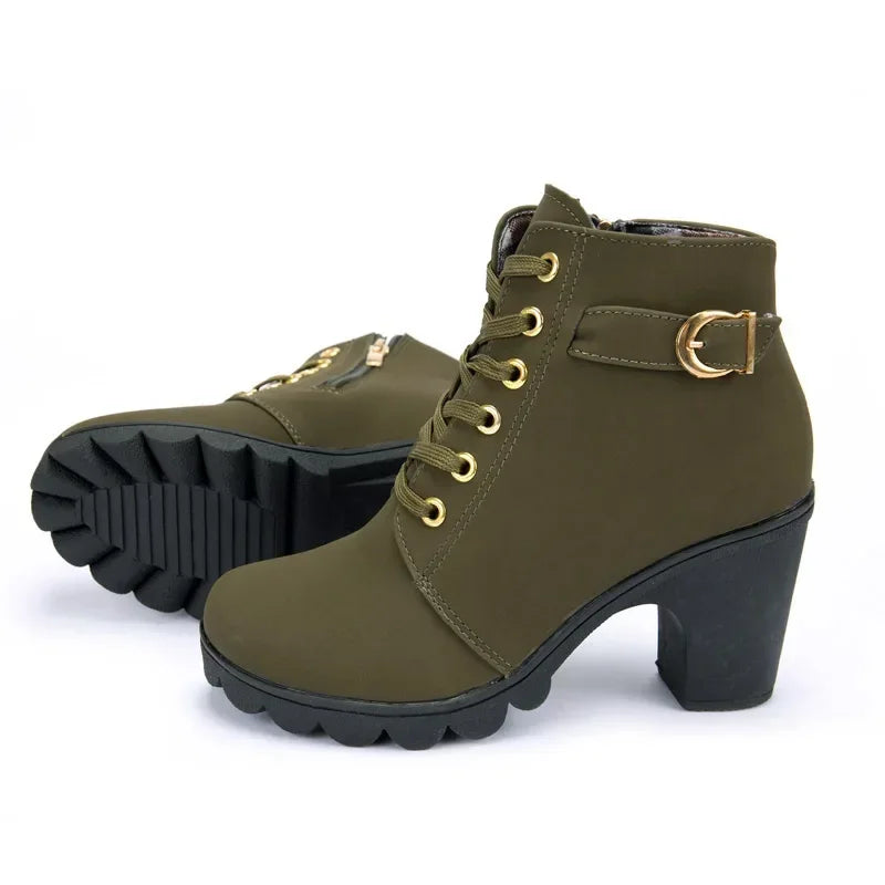 PU LADY SHOES 2024 New Spring Winter Women Pumps Boots High Quality Lace-up European Ladies Shoes PU High Heels Boots Fast Delivery