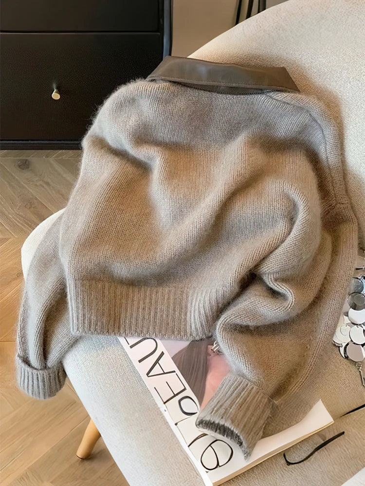Women's sweater Patchwork Zipper Cropped Cardigan Women 400g Thick Autumn Knitted Sweater Bomber Jacket Vintage 2000s Short Fitted Knitwear Coat
