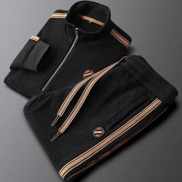 Knitted cotton men's tracksuit Men's casual sports suit 2025 autumn and winter new cotton bee sweater jacket pants two-piece set