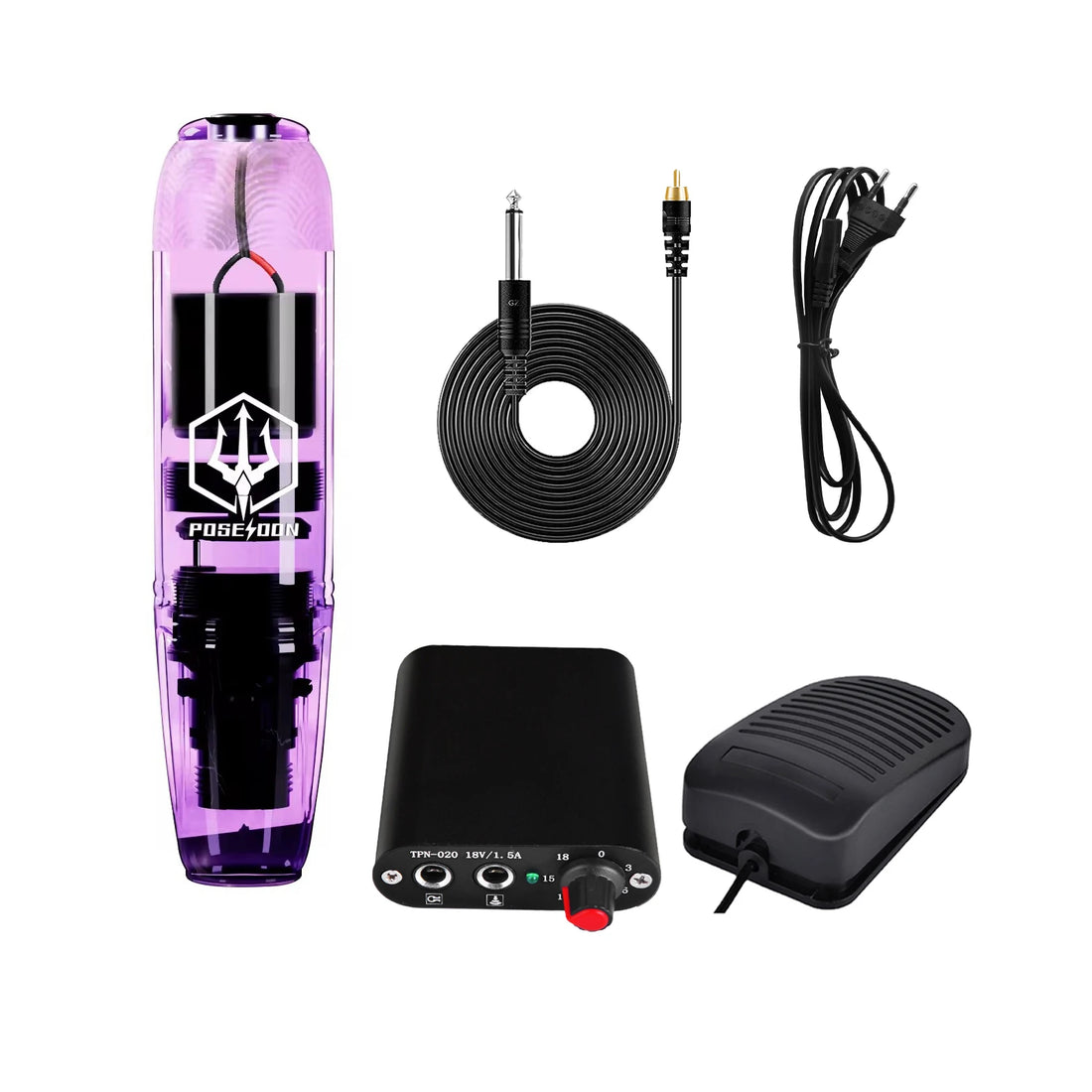POSEIDON Tattoo Pen Kit Tattoo Machine Kit With Power Supply RCA Interface Tatto Kit Tattoo Gun Kit Tattoo Rotary Electric Pen