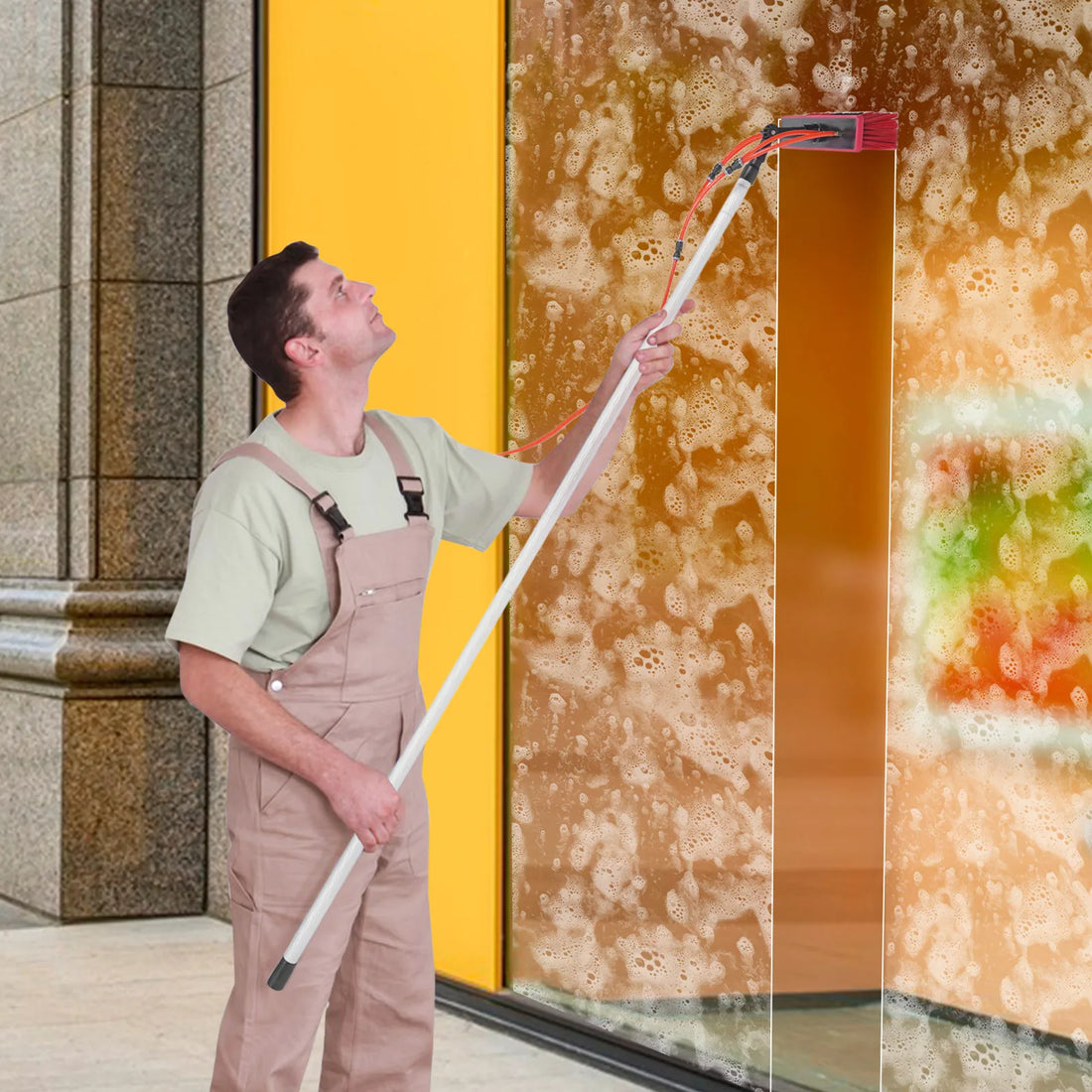 Cleaning Device 7.4m/24.3ft Solar Panel Cleaning Brush & Pole Adjustable Water Fed Pole Window Cleaning System Window Washing Kit