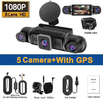 INTELLIGENT VEHICLE CAMERA 5 Channel Car DVR UHD 1080P 5-Lens Inside Vehicle Dash Cam 360° All Sides Car Camera Wifi Video Driving Registrator GPS Dash Cam
