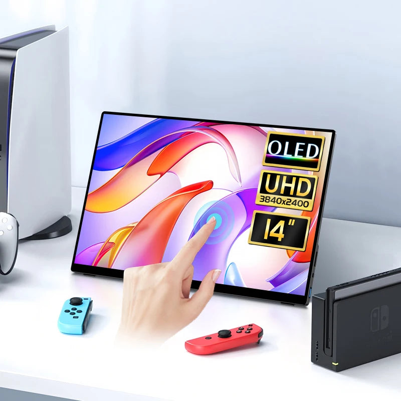 14 inch touch monitor 14 Inch Portable OLED Monitor 4K Touchscreen 16:10 USB-C HDMI-Compatible External Gaming Monitor for PS5 Switch Laptop MacOS