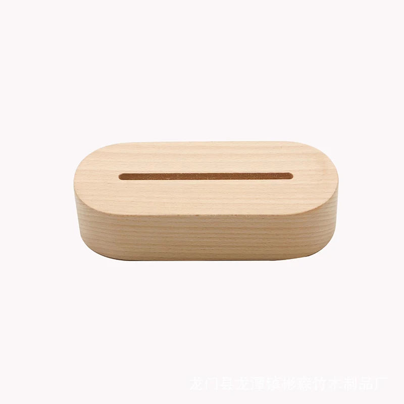 AAA Battery Powered 5.9 Inch Wood Base Led Light Display Stand for Custom Acrylic Night Lamp Resin Glass Art DIY