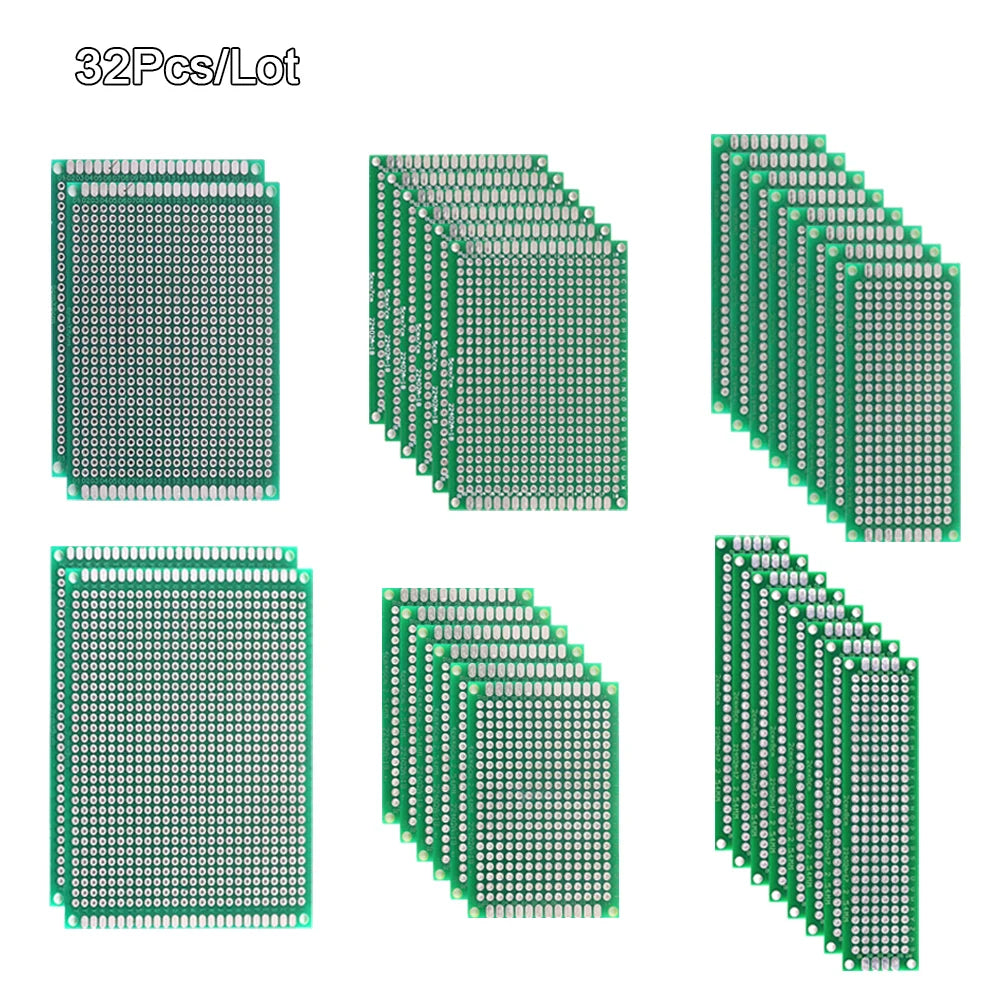 Bare Printed circuit board 4 Layers 32 Pcs Double Sided PCB Board Prototype Kit 6 Sizes Universal Printed Circuit Protoboard For DIY Soldering Project