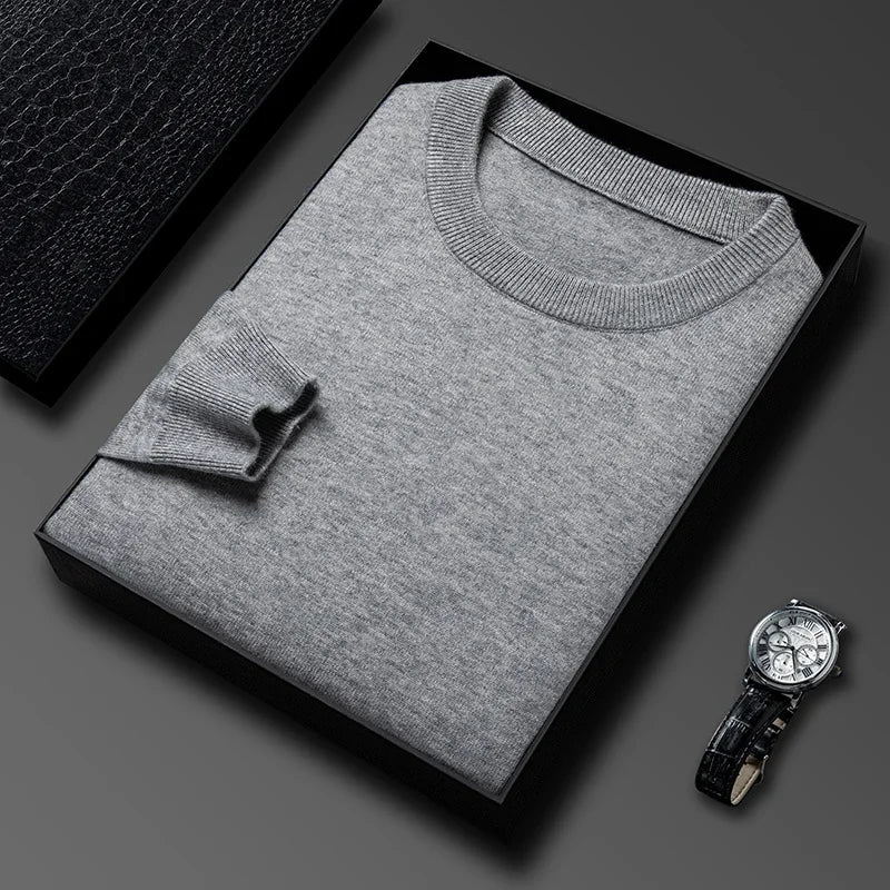 Polyester Knitted Men's T-shirt 2025 New Men's Casual Sweater Round Neck Long Sleeve Knitted Sweater Diamond Pattern Fashion Versatile Top