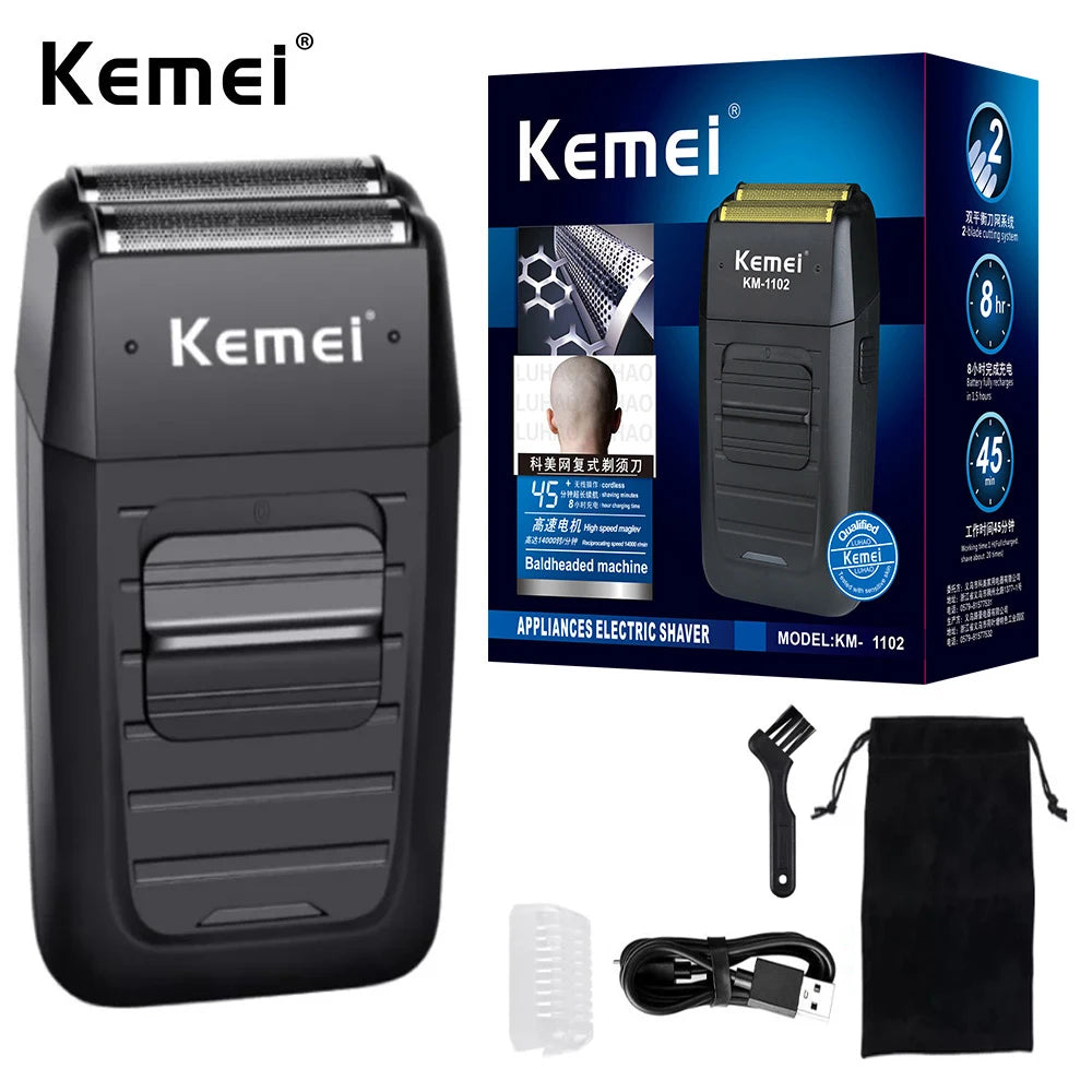 Back shaver Kemei KM-1102 Rechargeable Cordless Shaver for Men Twin Blade Reciprocating Beard Razor Face Care Multifunction Strong Trimmer