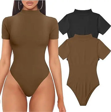 Women's bodysuit Women Turtleneck Short Sleeve Slim Bodysuits Summer Lady Solid Color Yago Sporty Romper Playsuits OUFY-829